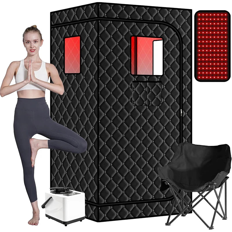 Portable Steam Sauna Box with Infrared 660nm Red Light Lamp