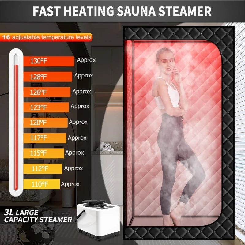Portable Steam Sauna Box with Infrared 660nm Red Light Lamp