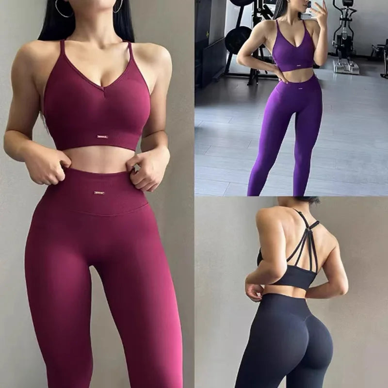 Seamless Yoga Set Women High Waist Scrunch Leggings