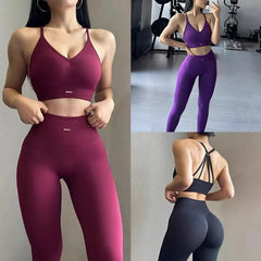 Seamless Yoga Set Women High Waist Scrunch Leggings