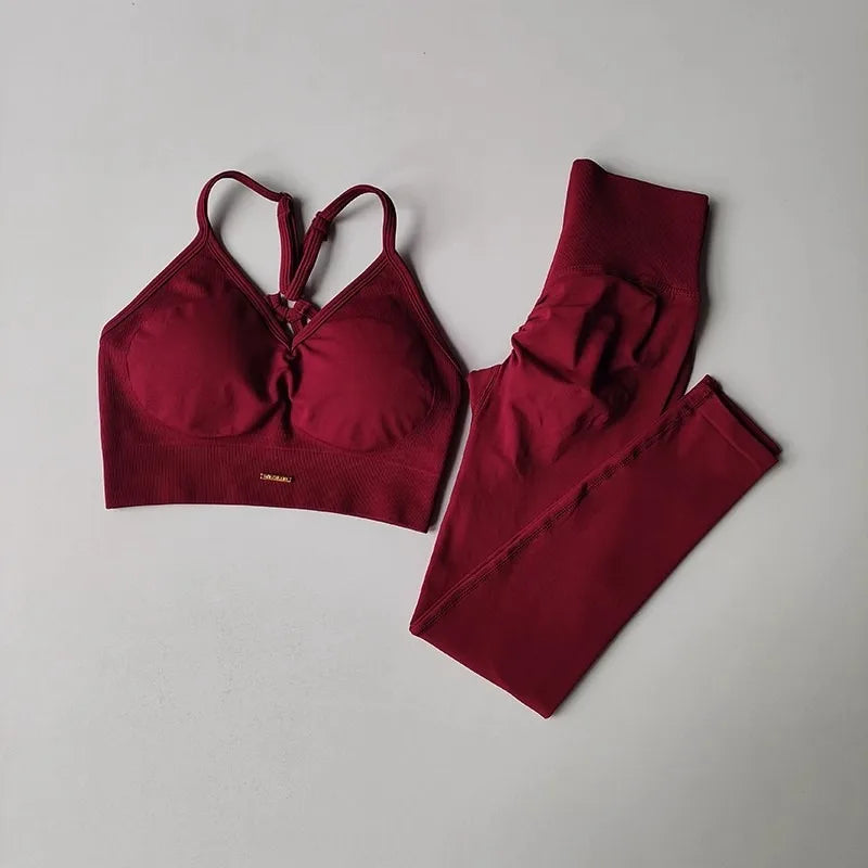 Seamless Yoga Set Women High Waist Scrunch Leggings
