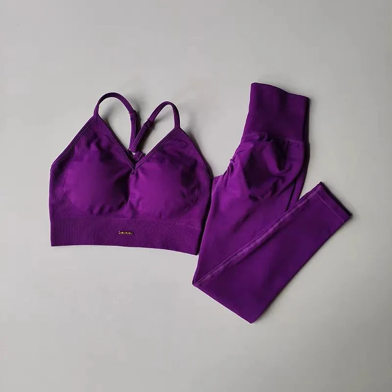 Seamless Yoga Set Women High Waist Scrunch Leggings