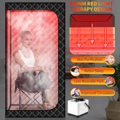 Portable Steam Sauna Box with Infrared 660nm Red Light Lamp