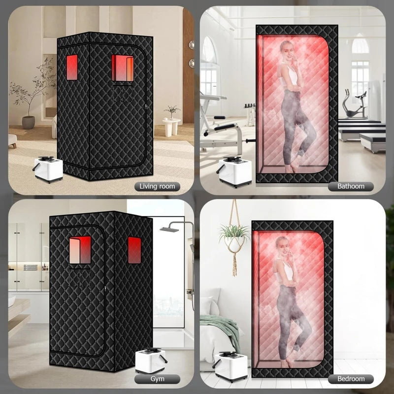 Portable Steam Sauna Box with Infrared 660nm Red Light Lamp